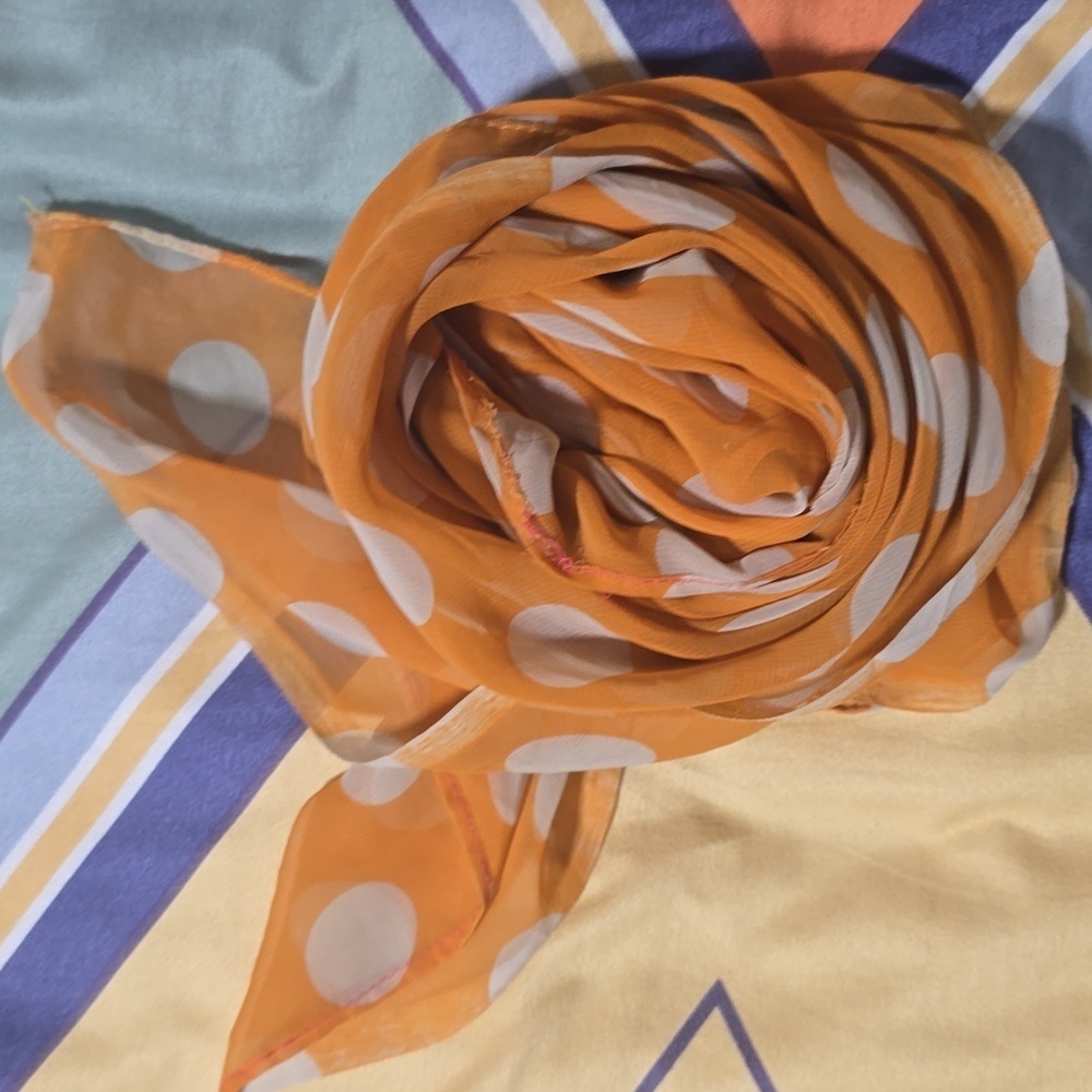 Women's polka dot orange and white scarf